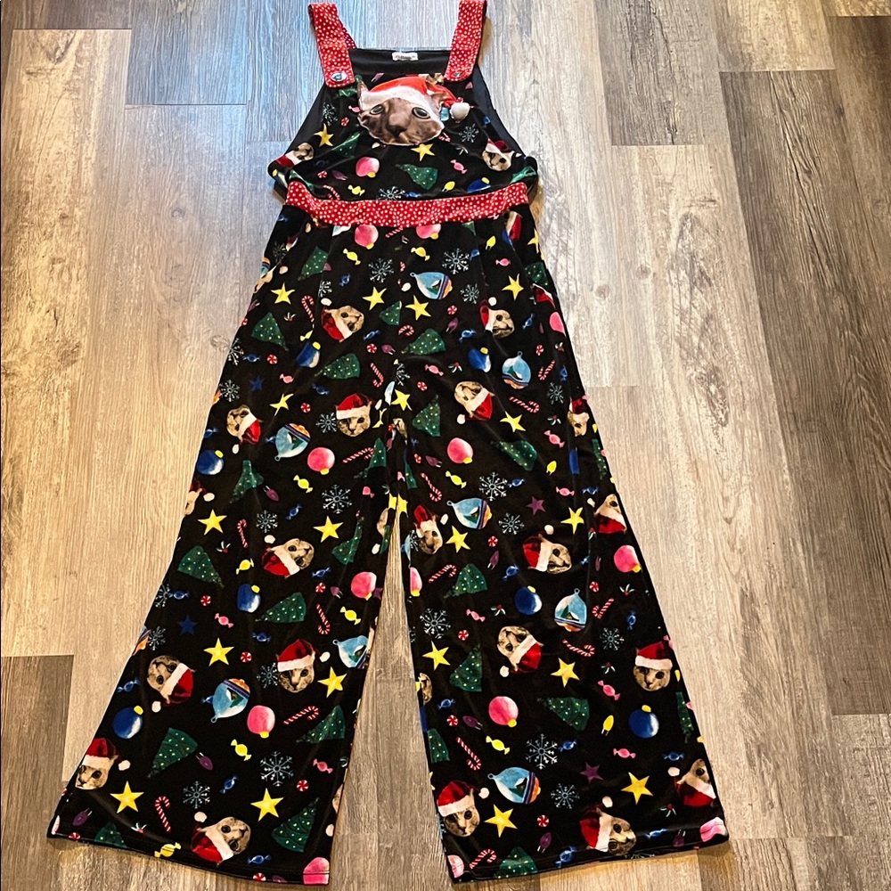 Christmas Santa Cat Holiday Jumpsuit Overalls